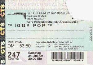 Iggy Pop – Munich (Colosseum)(24.07.1999) Ticket © Alex Melomane