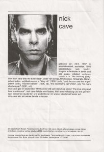 Nick Cave - Vienna (Burgtheater)(30.10.2002) Flyer Back © Alex Melomane