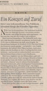 Nick Cave - Vienna (Konzerthaus)(13.11.2006) Kurier Review © Alex Melomane
